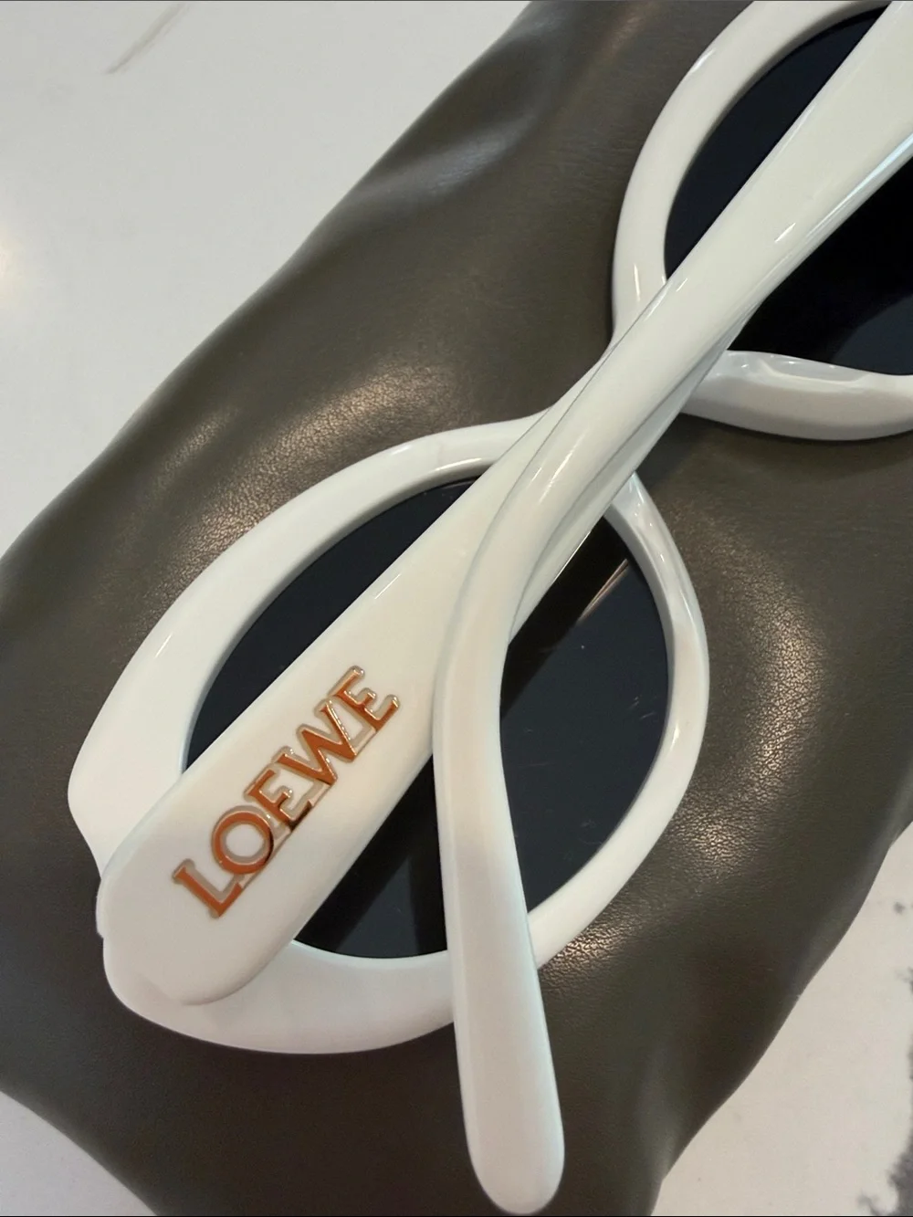 Loewe White Oval Sunglasses with Black Lenses